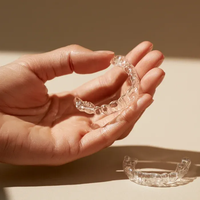 Clear aligner held in hand